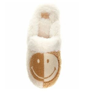 GB Girls White and Tan Smiley Slippers